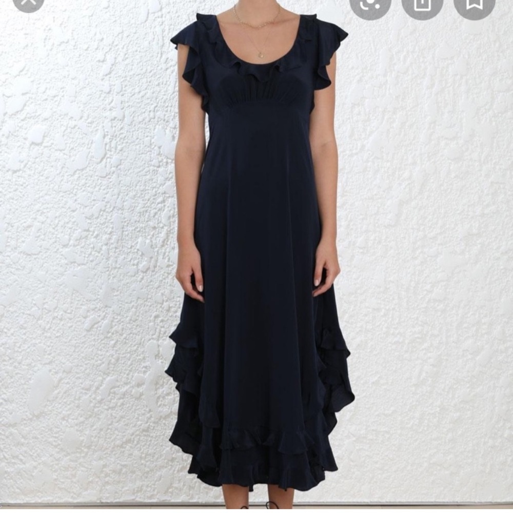 Zimmermann | Navy Silk Scoop Neck Flutter | 1